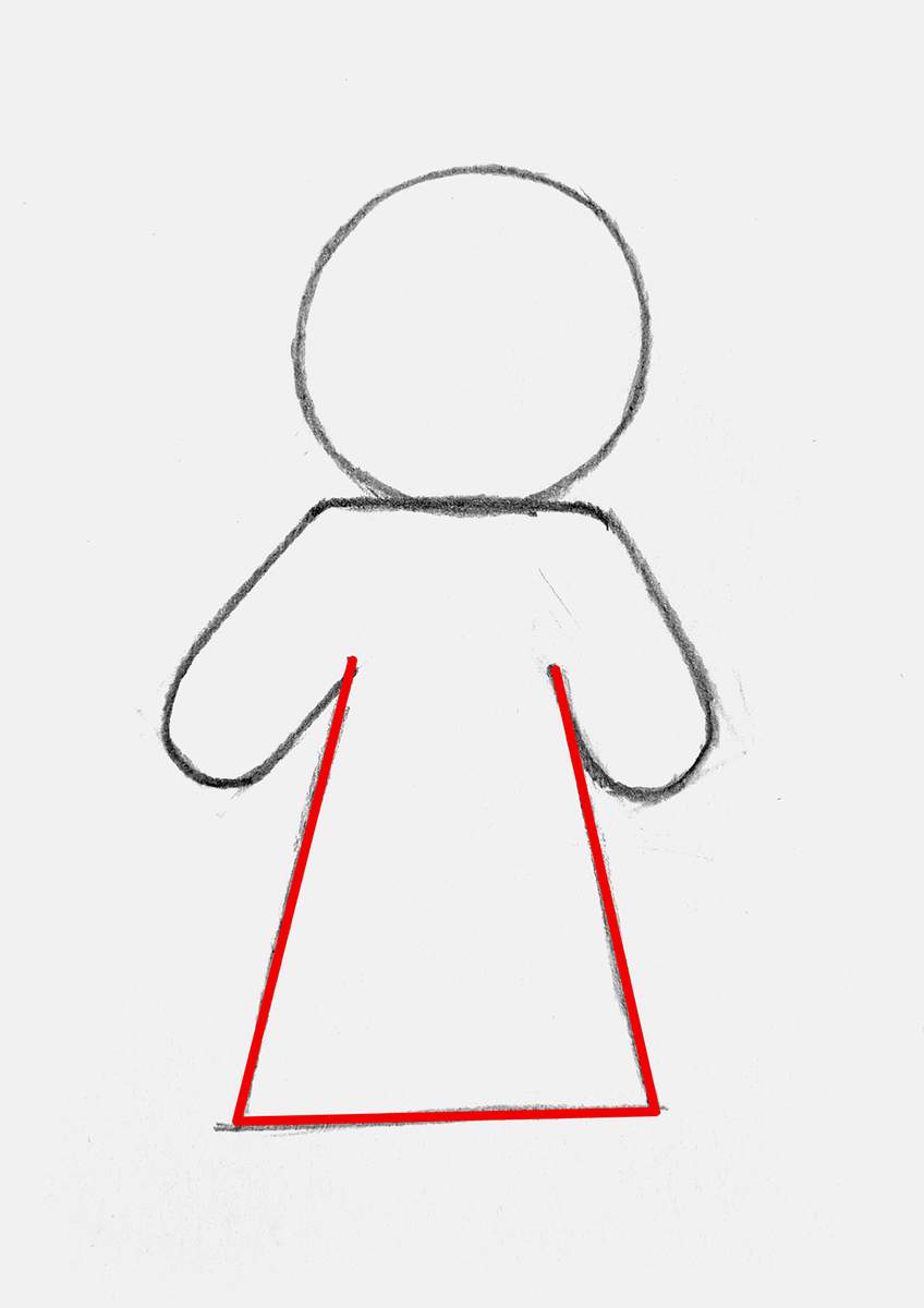 Step 5 of how to draw a gingerbread man: add the outline shape of the full body, without any details or refined shapes yet.