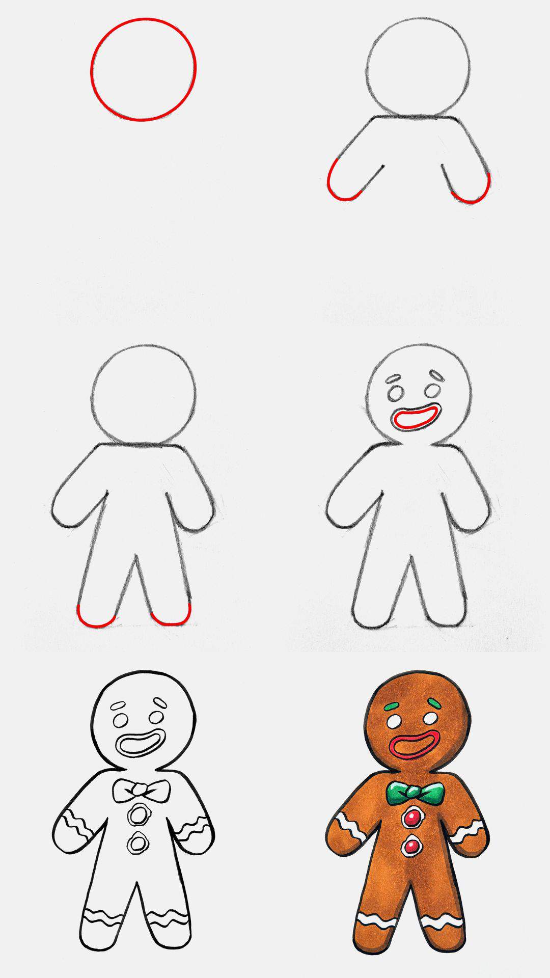 Steps to make a gingerbread drawing