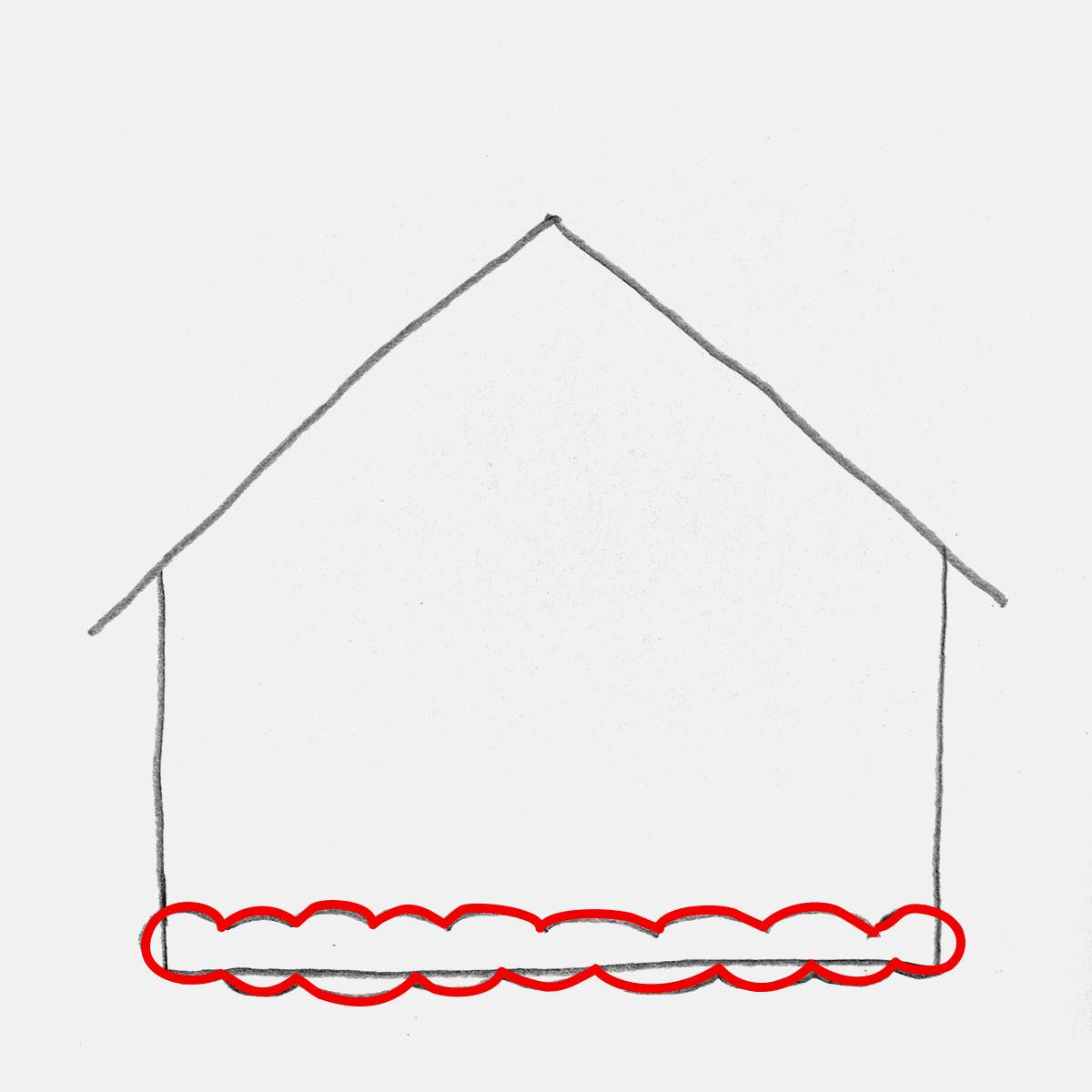 Step 3 of how to draw a gingerbread house: Sketch the snow icing on the ground