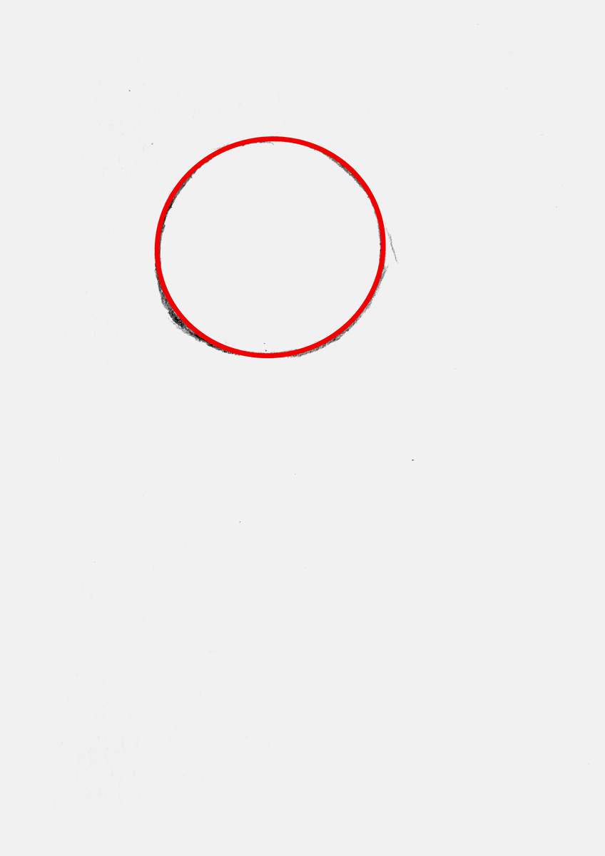 Step 1 of creating a penguin drawing step by step: sketch a circle for the outline of the head
