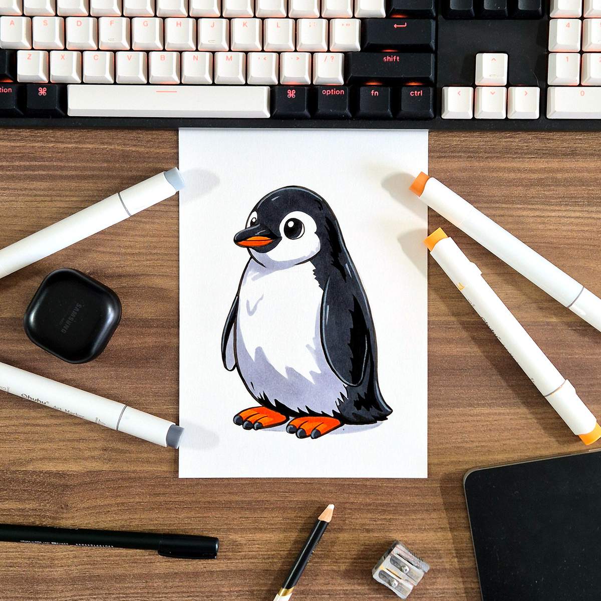cute and easy penguin drawing with markers