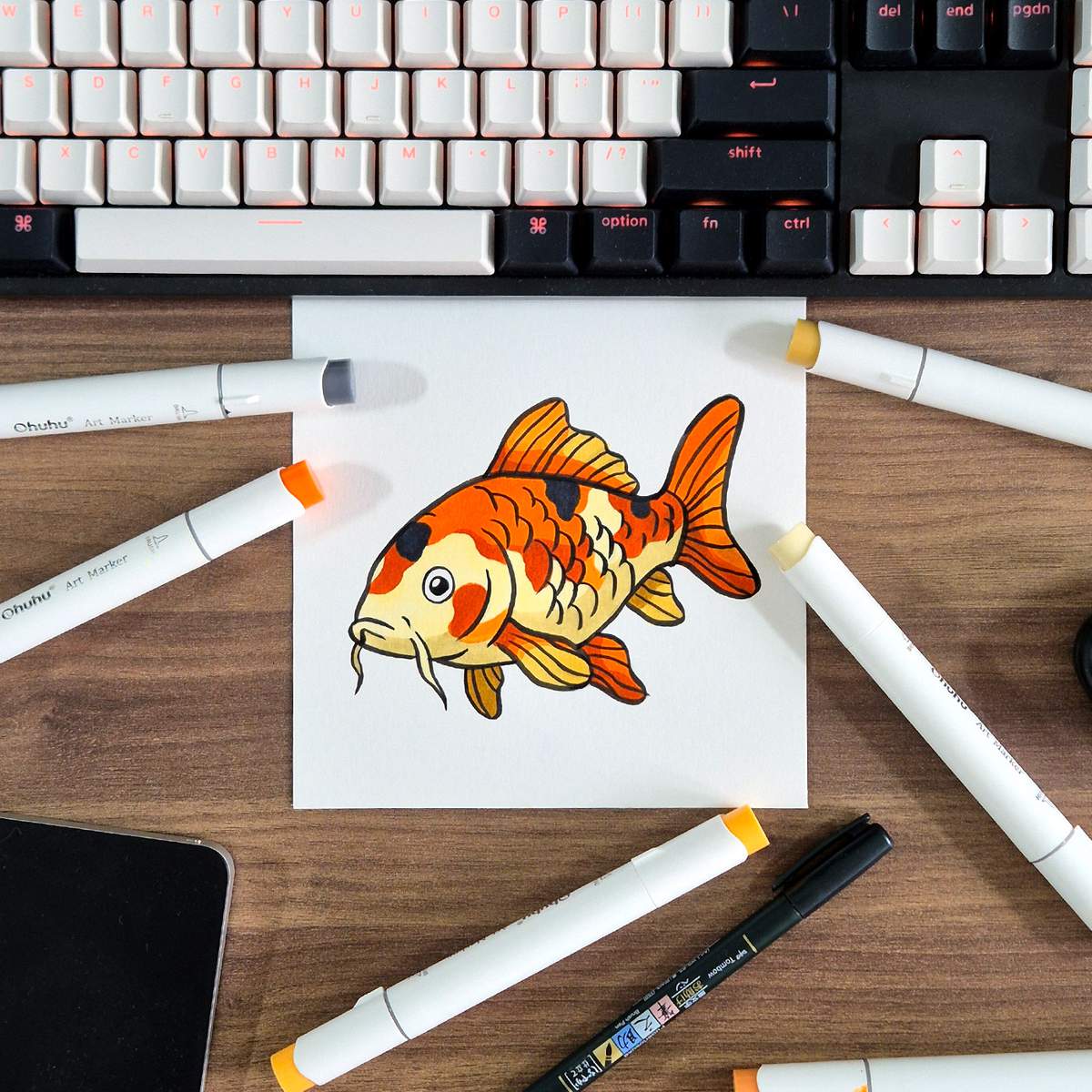 easy koi fish drawing