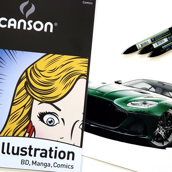 canson illustration paper and car drawing of a green aston martin dbs superleggera made with colored pencils and alcohol markers on canson illustration paper - canson illustration manga review