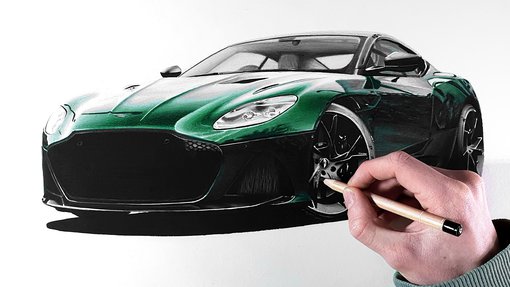 person drawing a aston martin dbs superleggera with alcohol markers and colored pencils. how to make colored pencils look so good