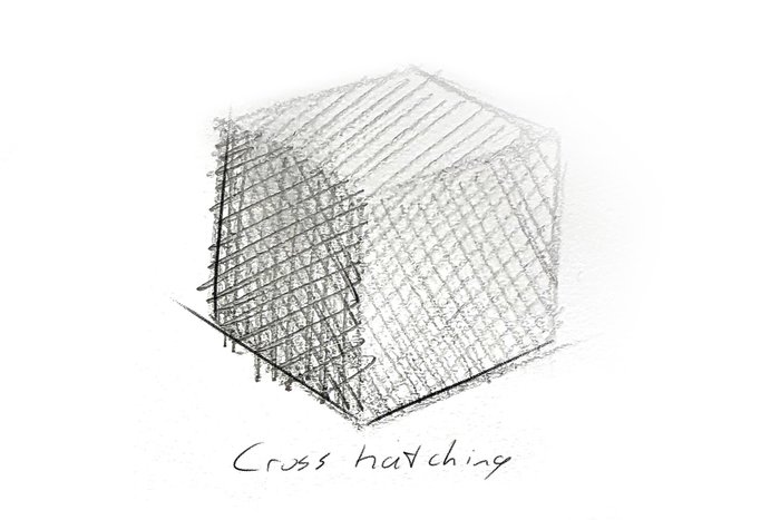 Cube drawn using cross hatches
