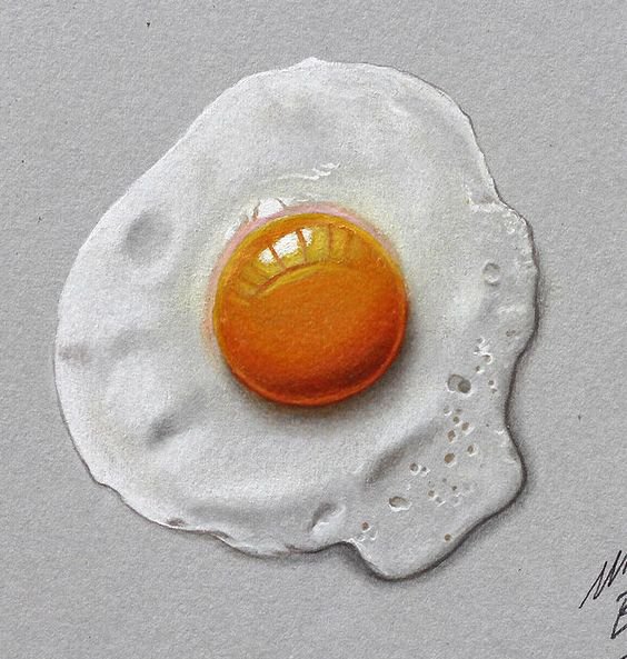 Very realistic colored pencil drawing of a fright egg