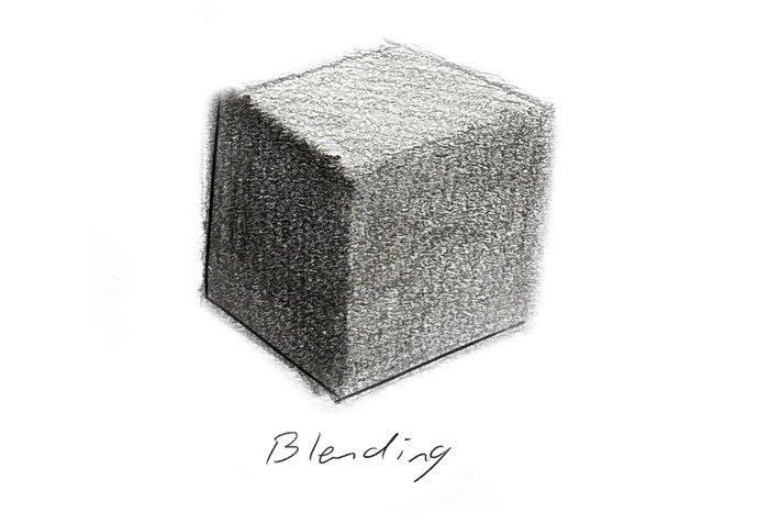 cube drawn and then blended to make the graphite look smoother