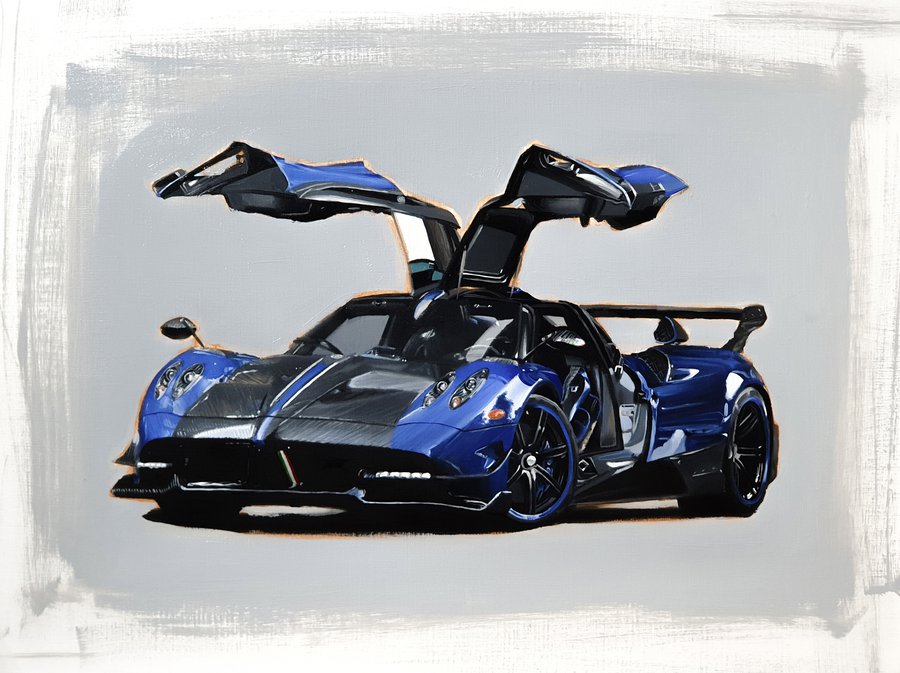Car painting of a Pagani Huayra BC Mecchina Volante in blue made by Luuk Minkman