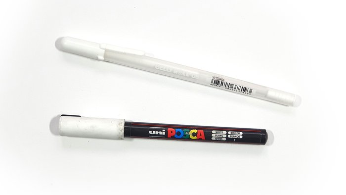 White paint pens: sakura gelly roll and posca pc-1mr