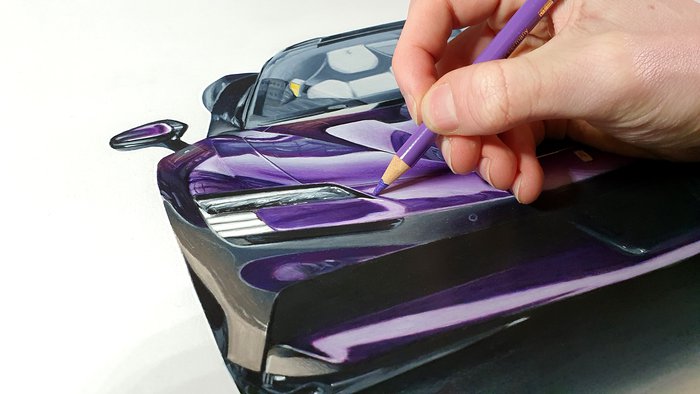 drawing a ferrari sf90 stradale spider in purple. Creating a Smooth Finish with Colored Pencils