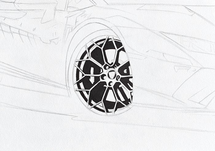 step 3: color in the black parts of the wheel with alcohol markers