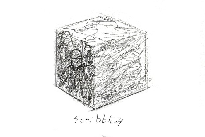 cube drawn using the scribbling method
