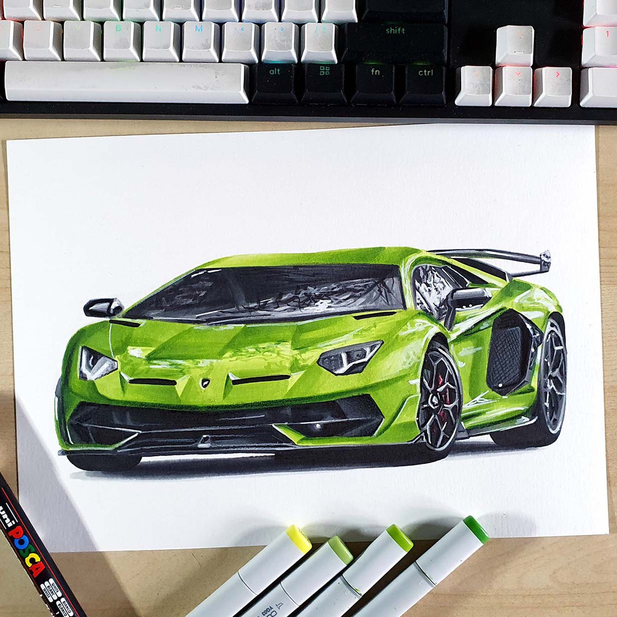 Green Lamborghini Car Paint By Numbers - Numeral Paint Kit