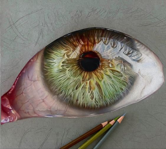 realistic colored pencil drawing of an eye
