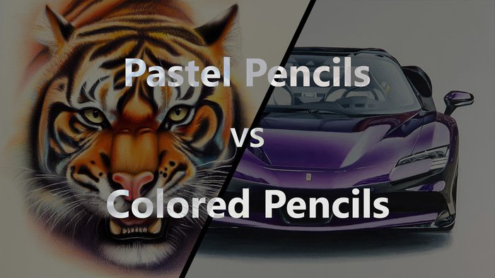 comparison of a drawing made with pastel pencils and colored pencils