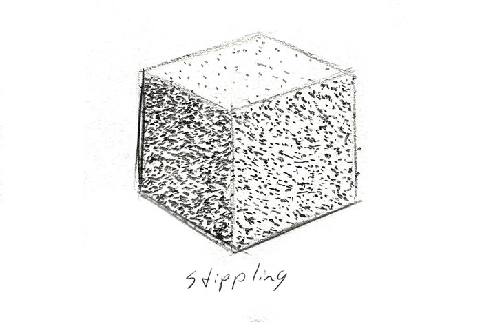 cube drawn using the stippling method